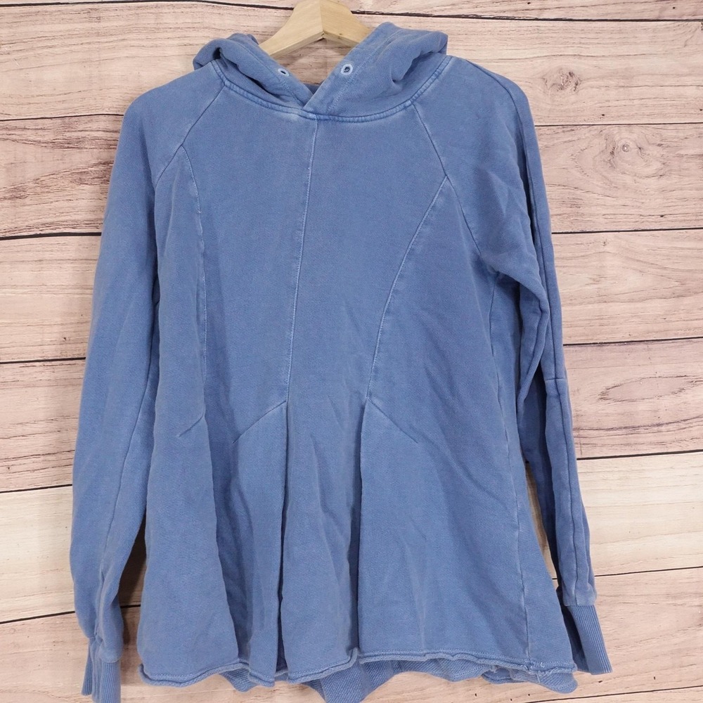 Pilcro By Anthropologie Hoodie‎ Womens Medium Blue Pullover Terry Hooded Pleated